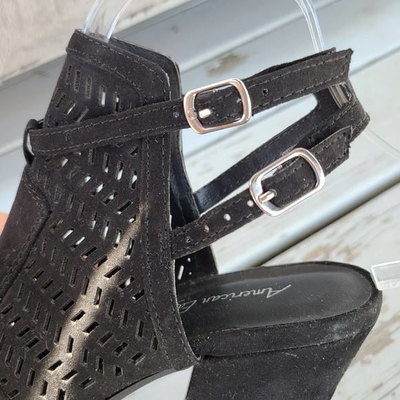 American Eagle Weldon Caged Block Heel Sandal Shoes Black Suede Size 6.5 - Picture 12 of 12